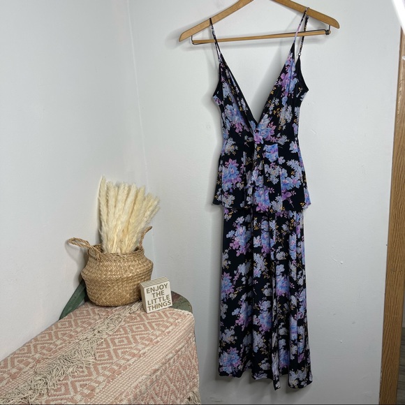 Les Rêveries Peplum Midi Cami Dress in Narcissus 100% Silk Floral Size 0 - Picture 4 of 17